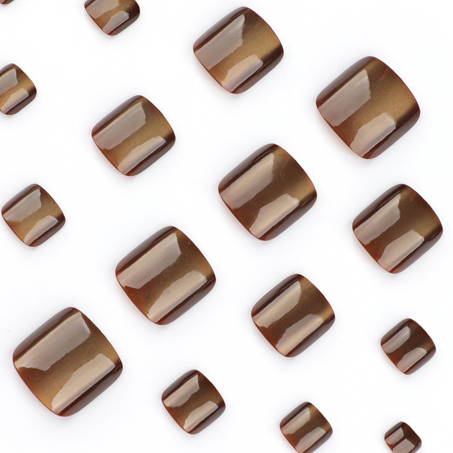 Brown Cat Eye Press On Toenails Glossy Solid Color Short Square Shape Reusable Full Cover False Toe Nails Kit Minimal Elegant Pedicure Nails for Women 101