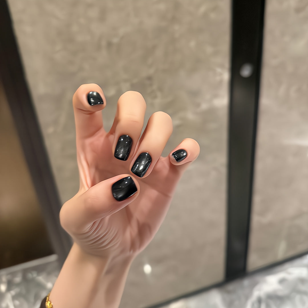Black Ombre Press On Nails Squoval – Mirror Metallic False Nails Reusable Nail Set 179