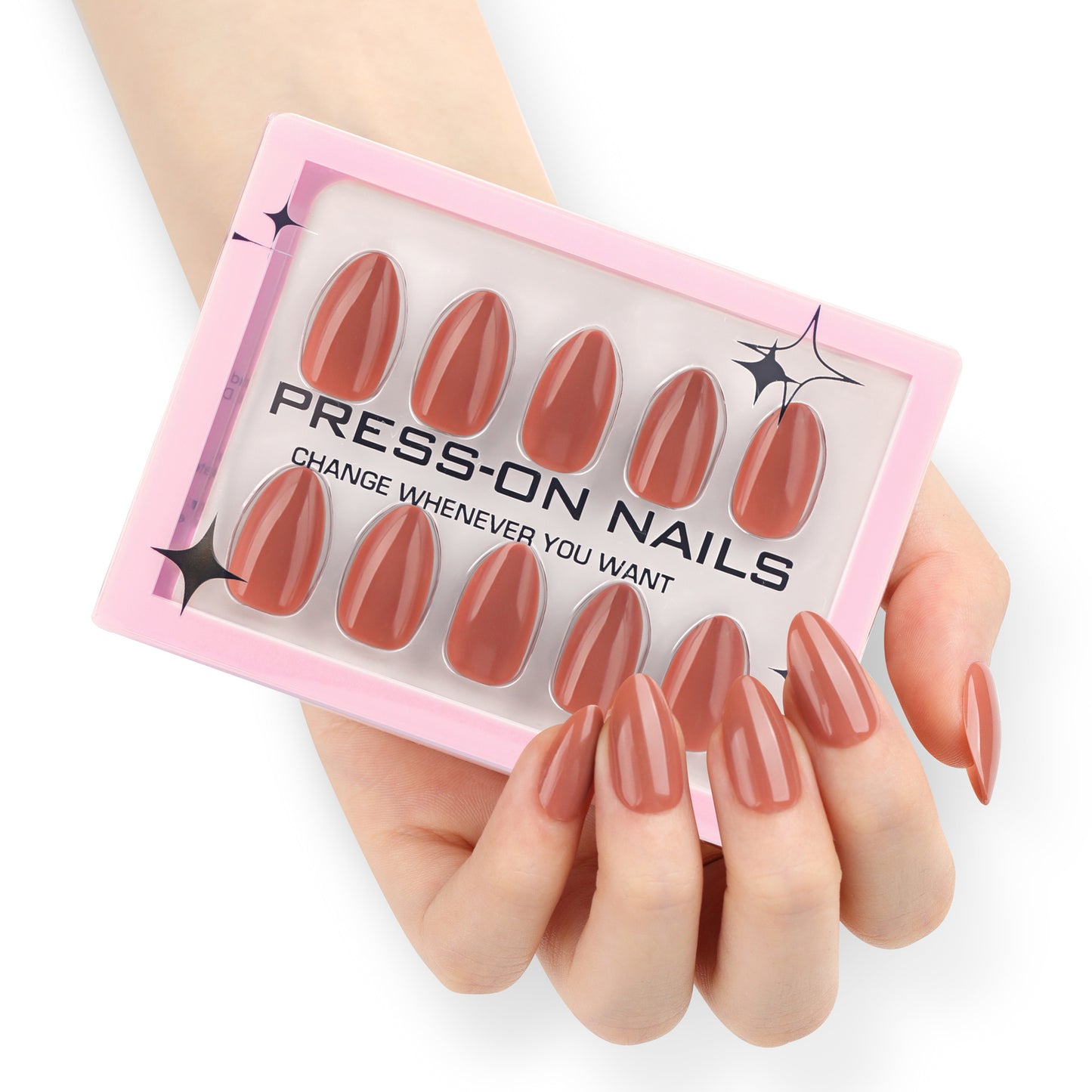 Peach Nude Press On Nails – Short Almond Glossy Solid Color Reusable Acrylic Nails 152