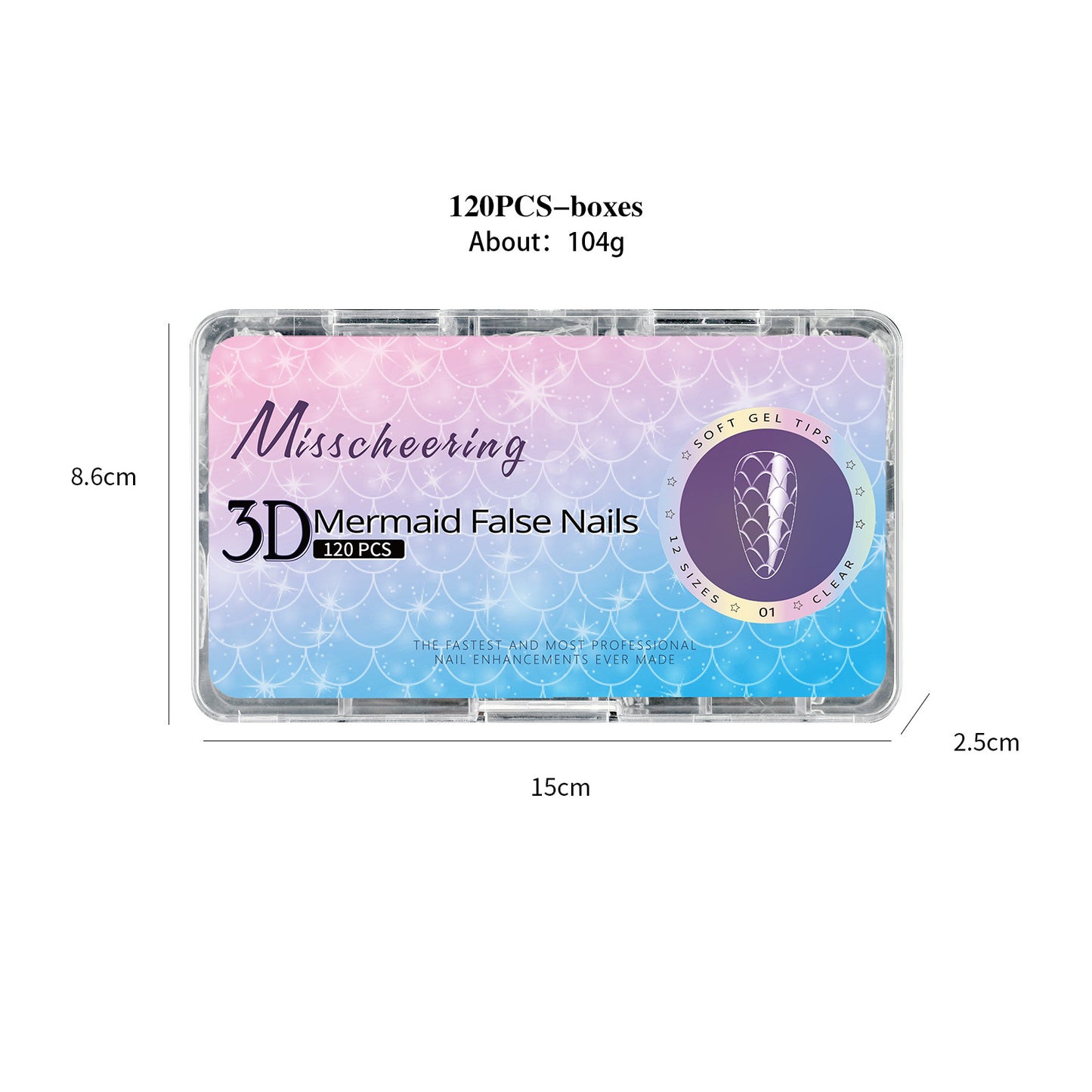 3D Mermaid Scale Press On Nails Long Almond Stiletto Soft Gel Full Cover 120/140PCS 07