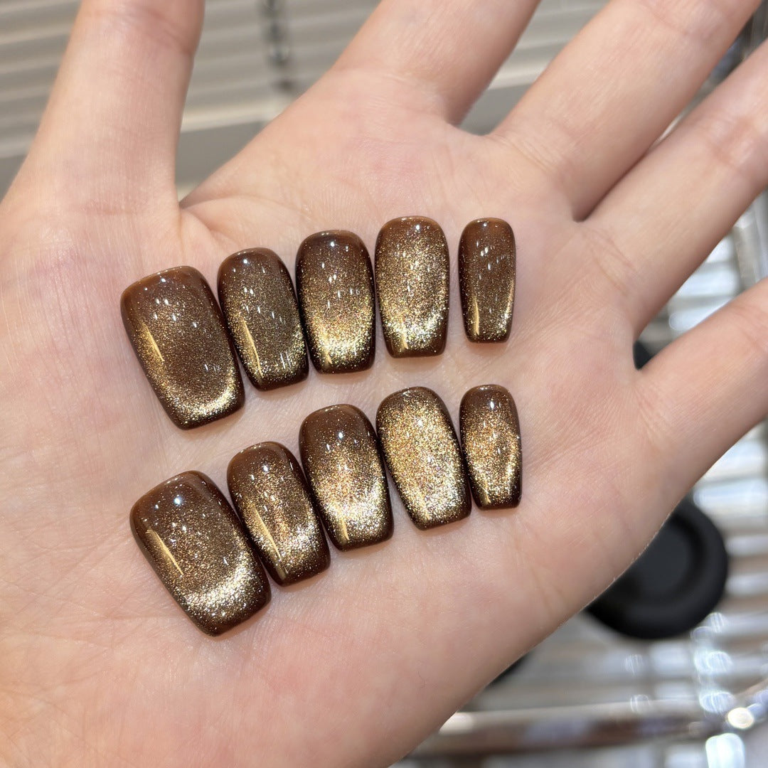 Multi-Color Cat Eye Press-On Nails Set – Short Round Magnetic Gel Press-On Nails | Everyday Neutral & Dark Tones Collection 234
