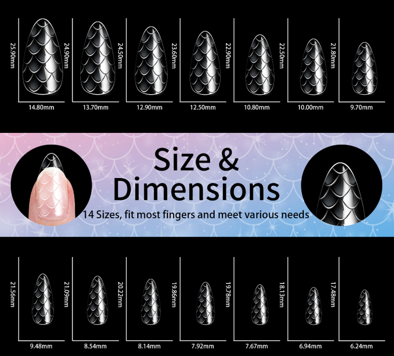 3D Mermaid Scale Press On Nails Long Almond Stiletto Soft Gel Full Cover 120/140PCS 07