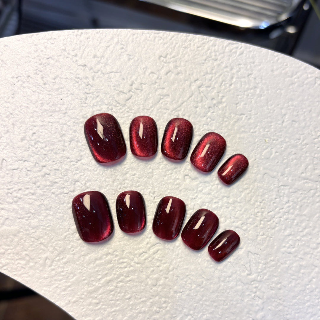 Multi-Color Cat Eye Press-On Nails Set – Short Round Magnetic Gel Press-On Nails | Everyday Neutral & Dark Tones Collection 234