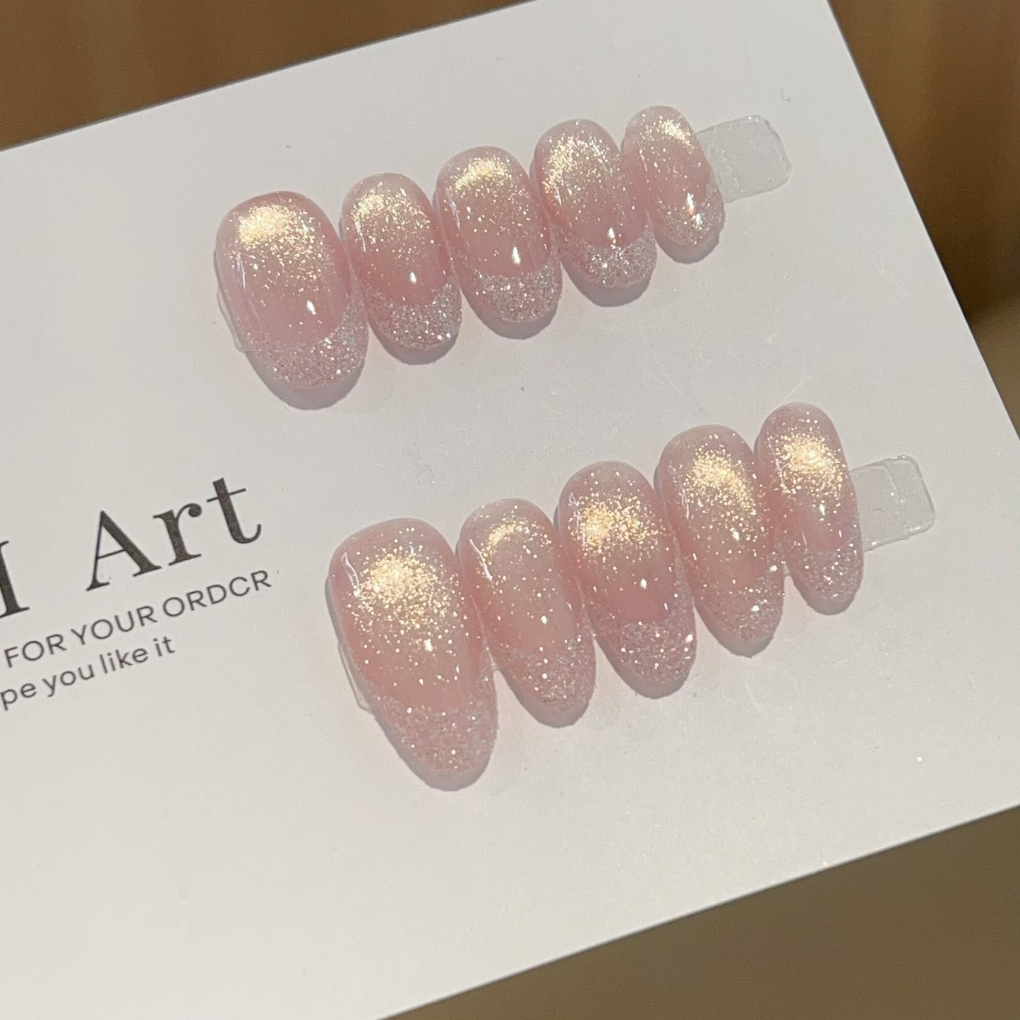 Peach Glitter Ombre Press-On Nails – Oval Jelly Nails | Aurora Sparkle Gradient Reusable Nail Set 282