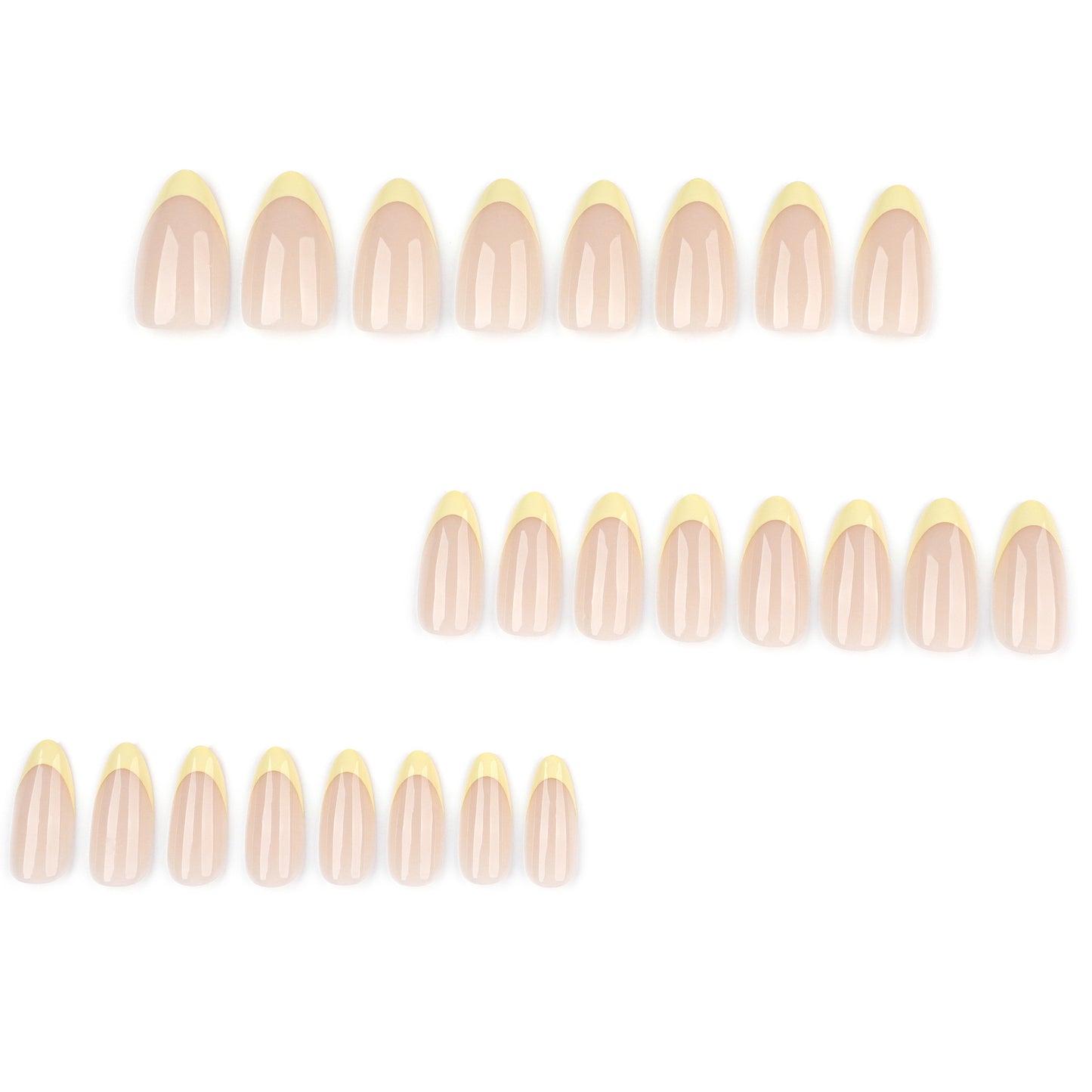Sheer Nude Press-On Nails with Butter Yellow French Tips, Almond Shape, Minimal Luxury Summer Nails, Glossy Finish, Reusable Stick-On Manicure, Everyday Chic Gel Look 94