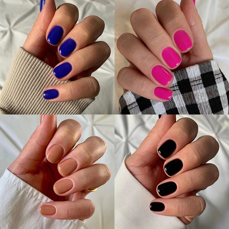 Press On Nails Glossy Short Natural Fake Nails Reusable Full Cover Nail Kit Easy Apply Durable Salon Look Nails 63