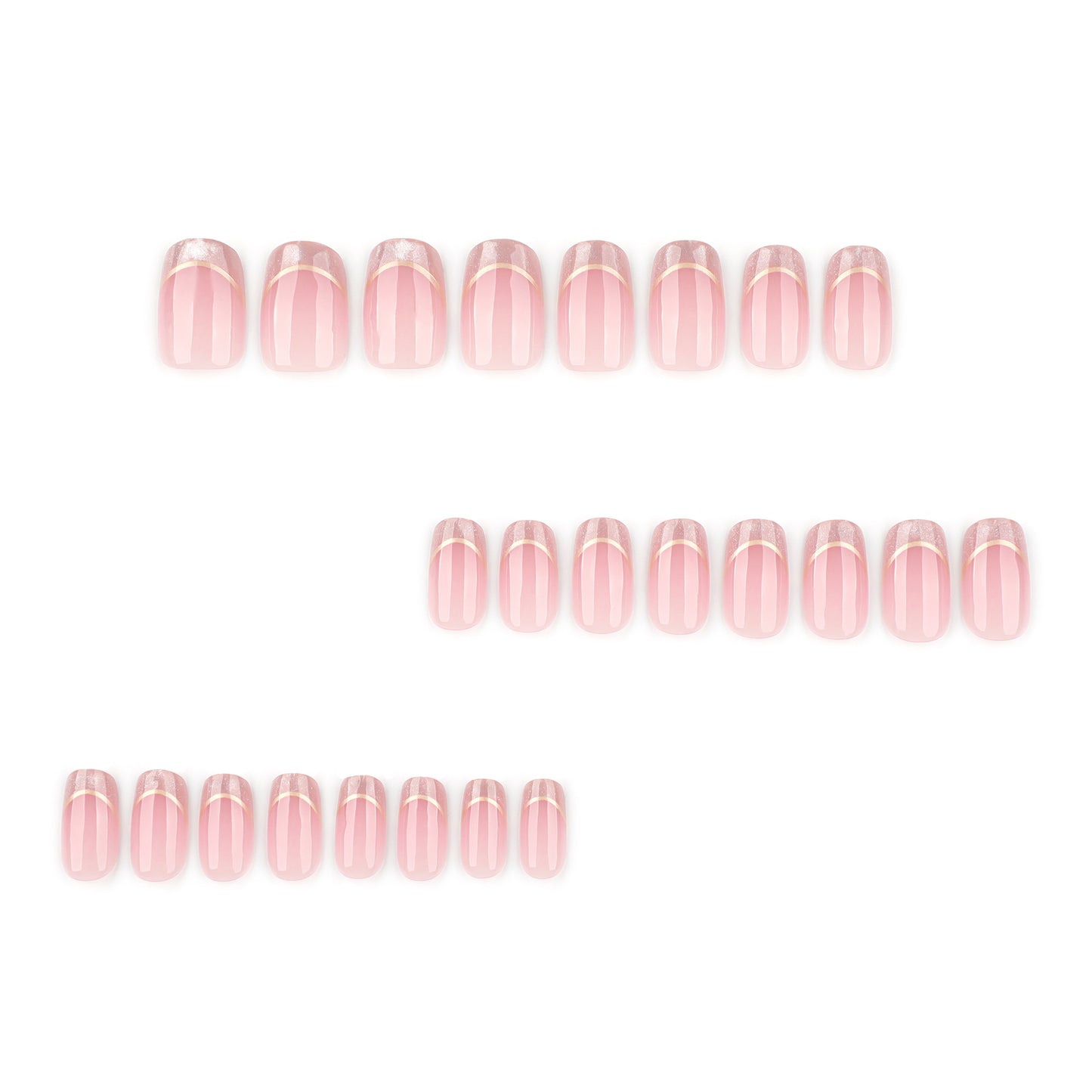 Nude Pink Press On Nails with Gold French Lines and Glitter Tips Glossy Short Squoval Shape Minimal Elegant Design Reusable Full Cover False Nails Kit 112