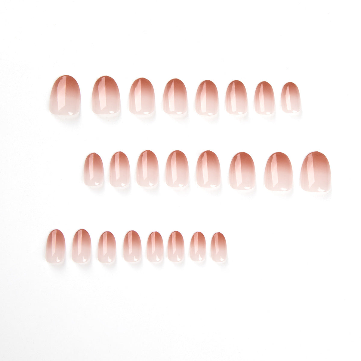 Nude Brown Gradient Press On Nails Glossy Natural Ombre Oval Shape Full Cover Fake Nails Reusable Minimal Elegant Everyday Nails Kit 123
