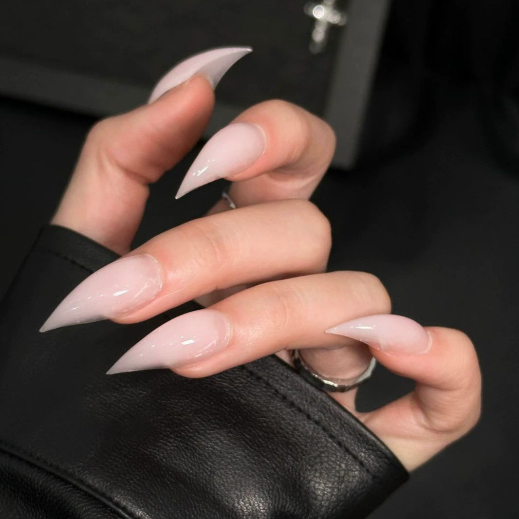 Nude Dragon Claw Press-On Nails – Curved Stiletto Nails with Sheer Jelly Gloss Finish | Minimal Reusable Statement Nail Set 291