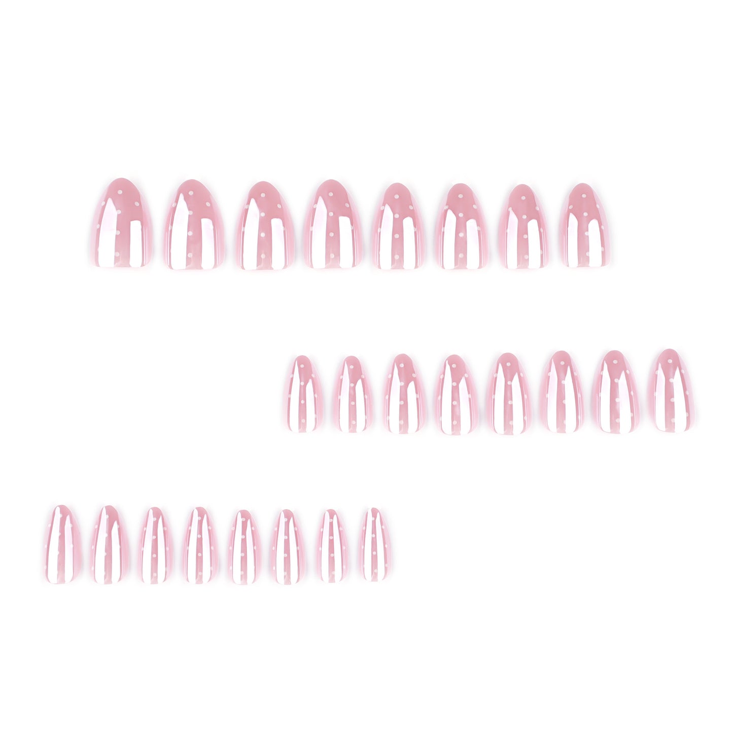 Nude Pink Polka Dot Press On Nails Almond Shape Glossy Fake Nails Short Elegant French Style Cute Minimalist Reusable Full Cover Acrylic Nails Kit 136