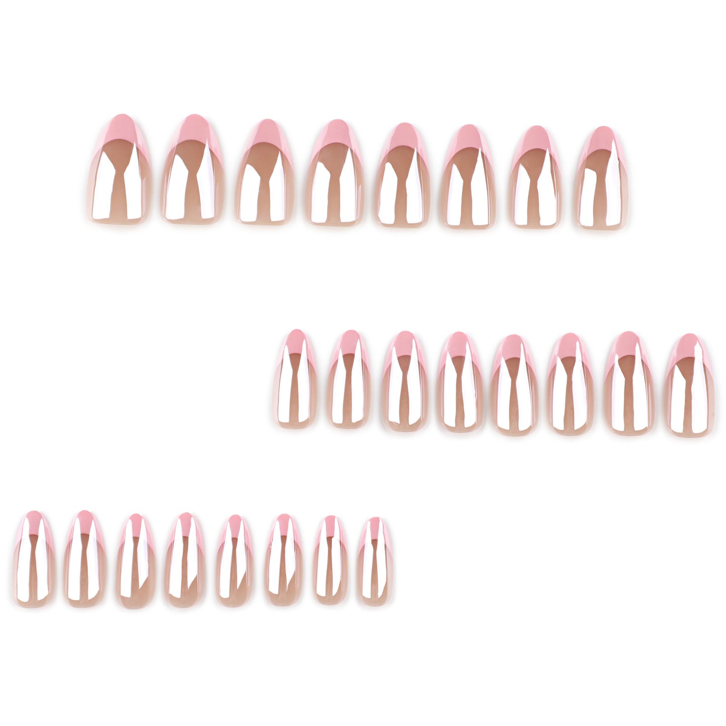 Nude Pink French Tip Press On Nails Glossy Natural Base with Soft Pink Smile Line Almond Shape Reusable Full Cover False Nails Kit Classic Elegant Everyday Nails 92