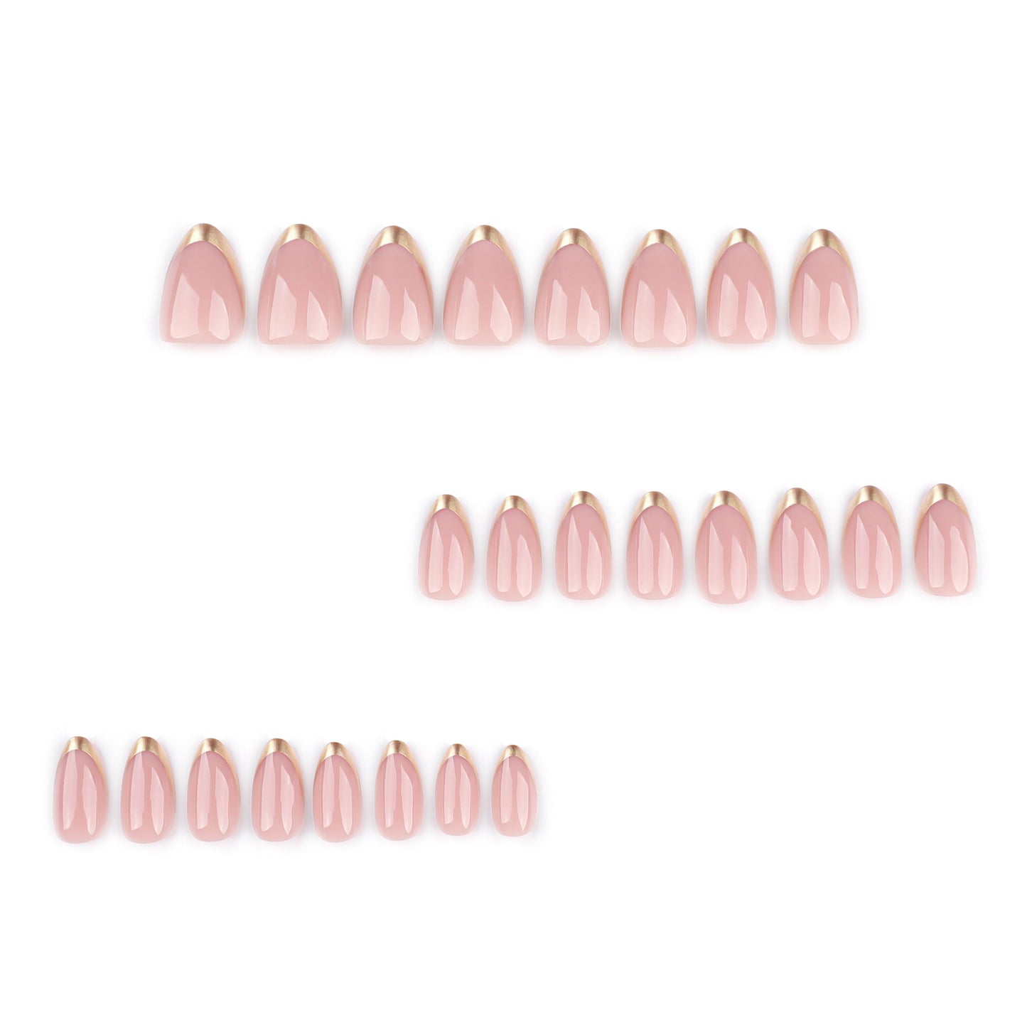 Nude Pink French Tip Press On Nails with Gold Foil Edge Almond Shape Glossy Minimal Luxury Reusable Full Cover False Nails Kit Elegant Clean Girl Aesthetic Nails 91