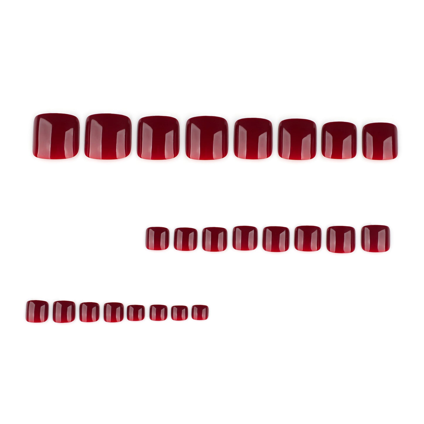 Wine Red Press On Toenails Glossy Solid Color Short Squoval Shape Reusable Full Cover False Toe Nails Kit Classic Elegant Pedicure Nails for Women 106