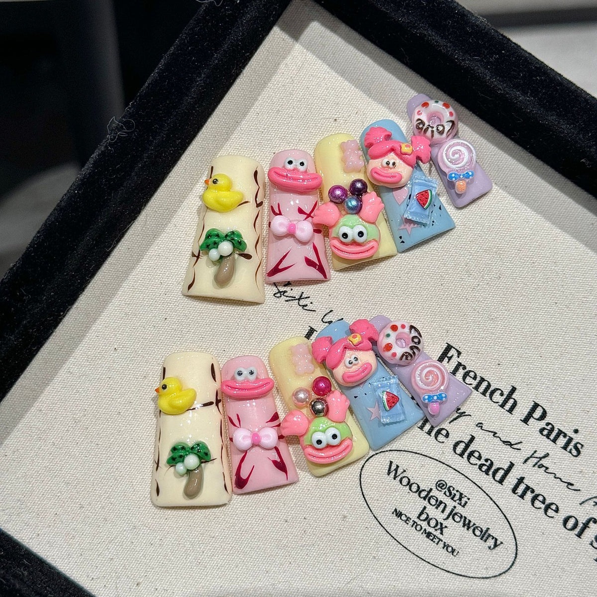 Cute Cartoon Press On Nails | Short Duck Nails in Pastel Colors with 3D Duck, Bow, Donut & Candy Charms | Reusable Kawaii Nail Set 348
