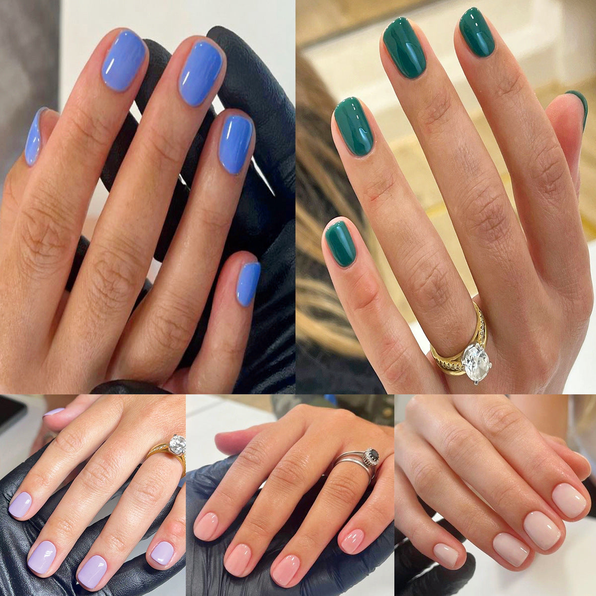 Press On Nails Multi Color Set Short Squoval Glossy Fake Nails Reusable Full Cover Nail Kit Blue Red Green Black Nude 62