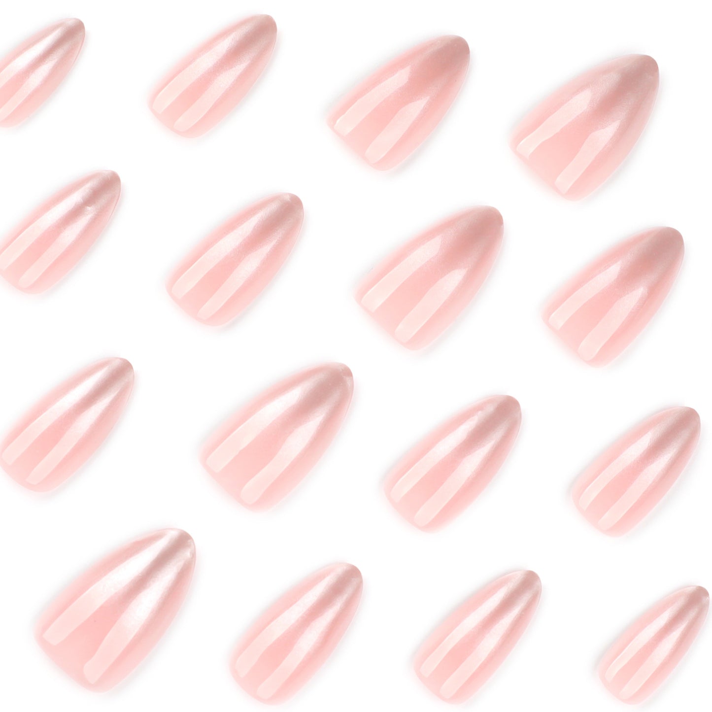 Bare Pink Cat Eye Press On Nails – Medium Almond Magnetic Glossy Reusable Acrylic Nails 153