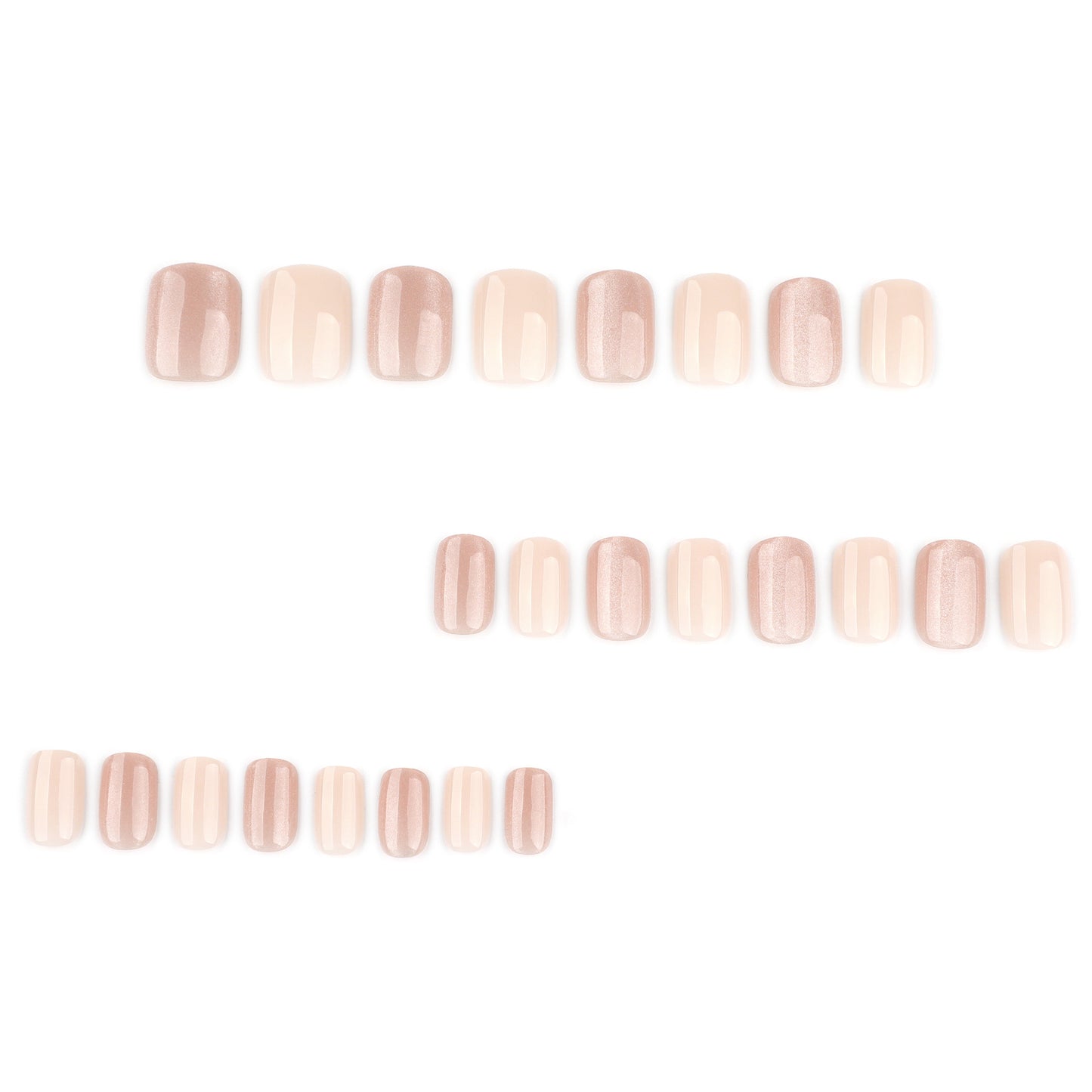 Nude Pink Press On Nails Jelly Natural Look with Cat Eye Shimmer Glossy Short Squoval Shape Minimal Elegant Full Cover False Nails Kit Reusable 121