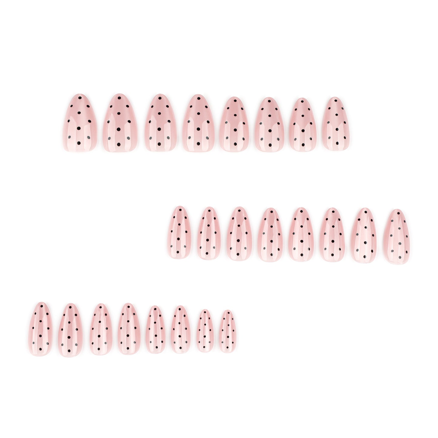 Nude Pink Press On Nails with Black Polka Dots Almond Shape Glossy Vintage Minimal Design Reusable Full Cover False Nails Kit Cute Classic Everyday Nails 97