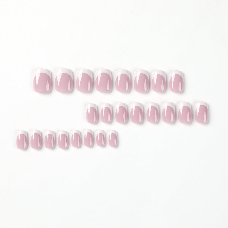 Sheer Nude Pink French Tip Press On Nails Short Squoval Shape Glossy Minimal Clean Girl Style Reusable Full Cover False Nails Kit Classic Elegant Everyday Nails 95