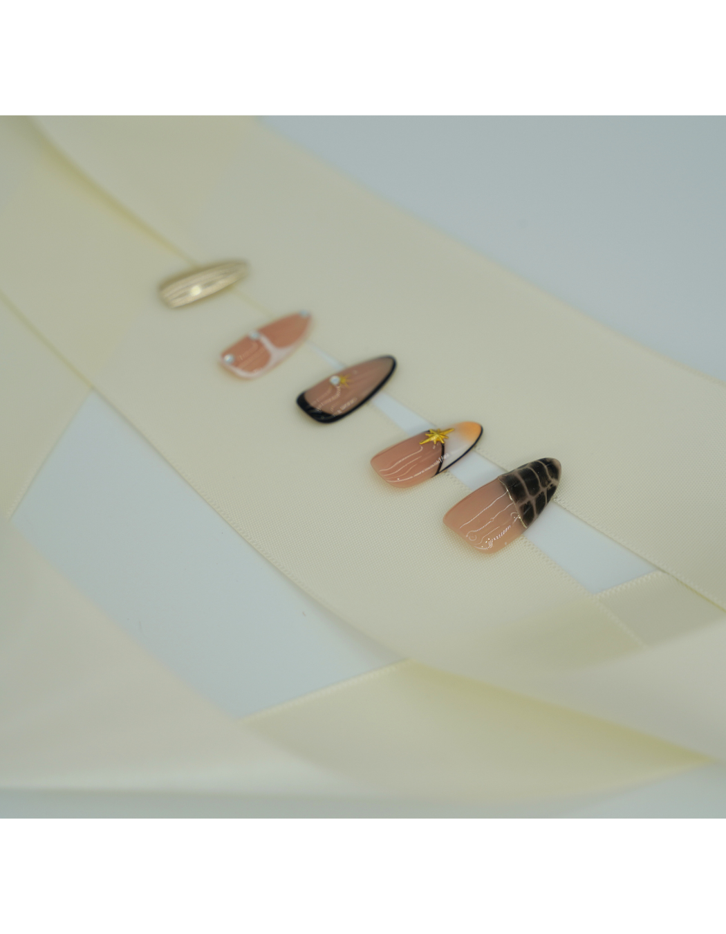 Amber Tortoise & Gold Almond Press On Nails – Clear Nude Base, Reusable Minimalist Luxury for Work, Casual & Evening 196
