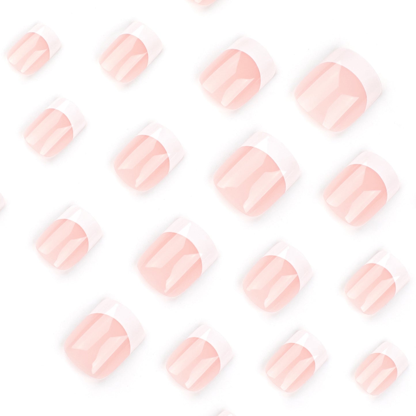 French Tip Press On Nails – Nude Pink White Short Squoval Minimalist Glossy Reusable Set, Classic Elegant Full Cover Nails 160