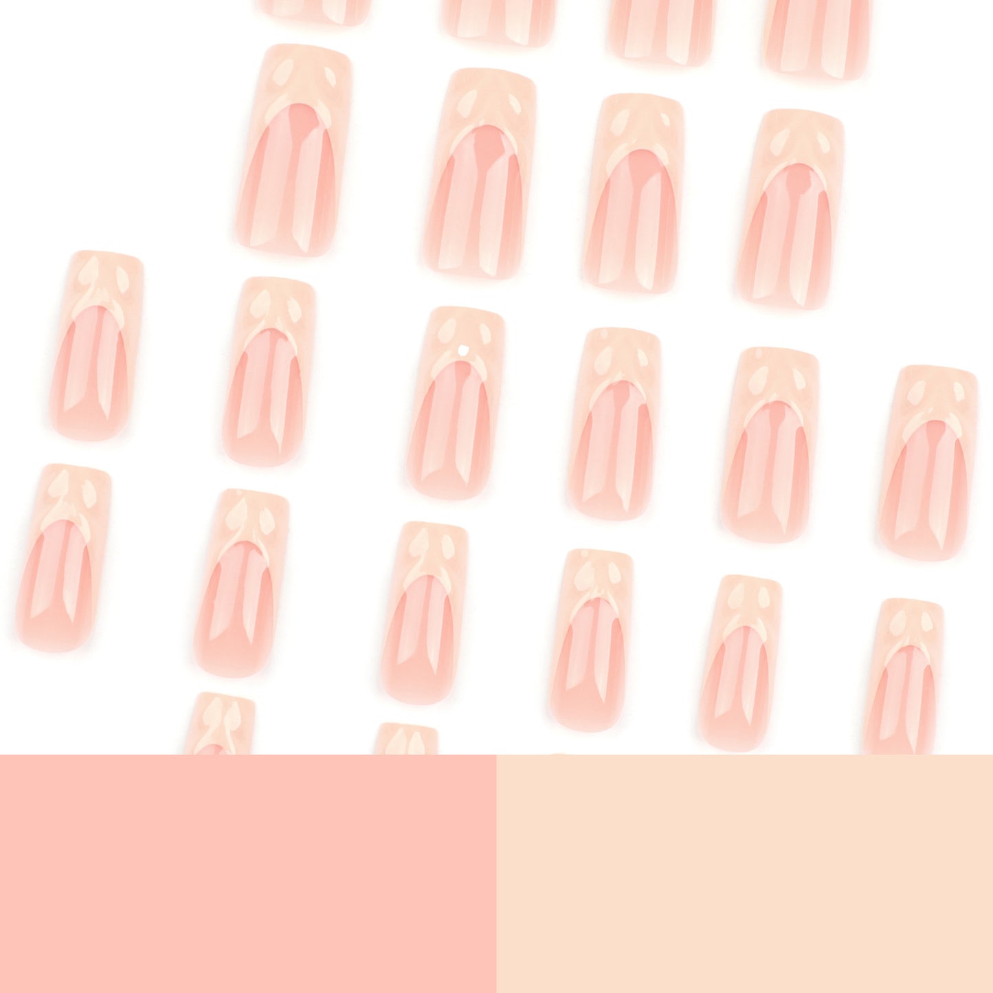 3D Nude Pink Press On Nails Long Coffin Embossed Feather Petal Glossy Reusable Glue On 21
