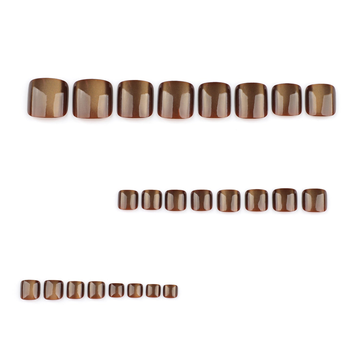 Brown Cat Eye Press On Toenails Glossy Solid Color Short Square Shape Reusable Full Cover False Toe Nails Kit Minimal Elegant Pedicure Nails for Women 101