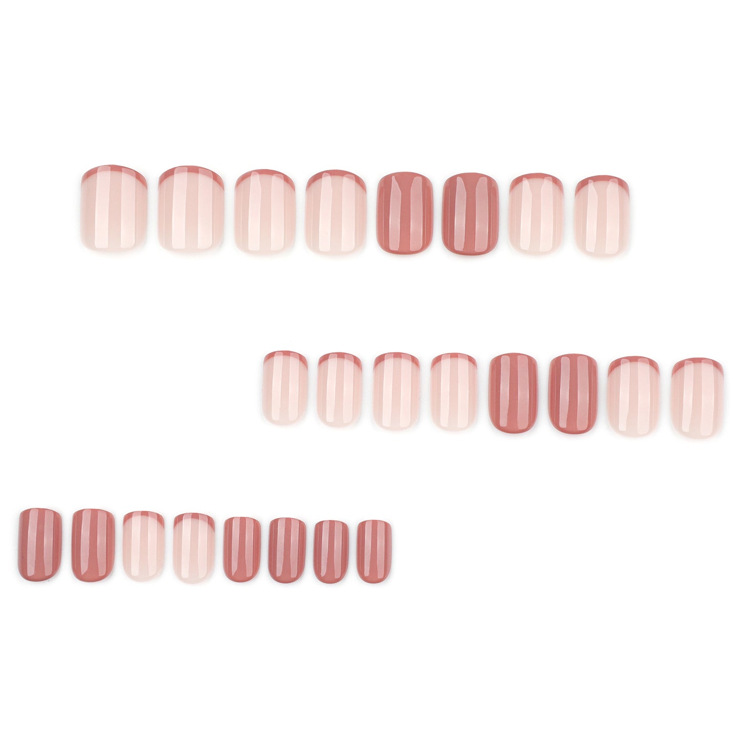 Nude Pink Press On Nails with Dusty Rose French Tips Glossy Short Squoval Shape Minimal Color Block Design Reusable Full Cover False Nails Kit Elegant Everyday Nails 109