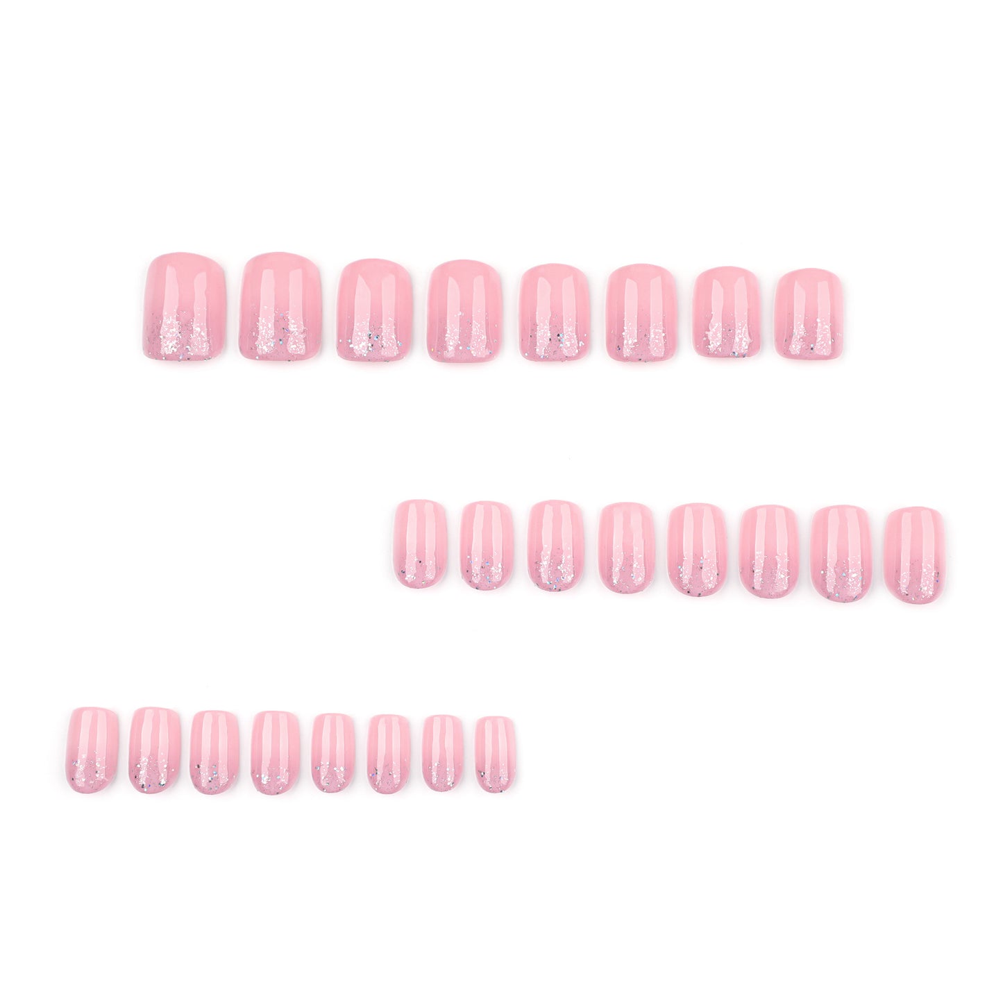 Nude Pink Press On Nails with Glitter Gradient Silver Shimmer Rhinestones Glossy Short Squoval Shape Natural Look Full Cover False Nails Kit Reusable 119