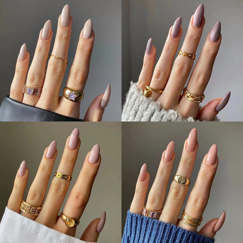 Press On Nails Multi Color Set Glossy Fake Nails Medium Length Reusable Glue On Nails Red Blue Brown Green Nail Set 61