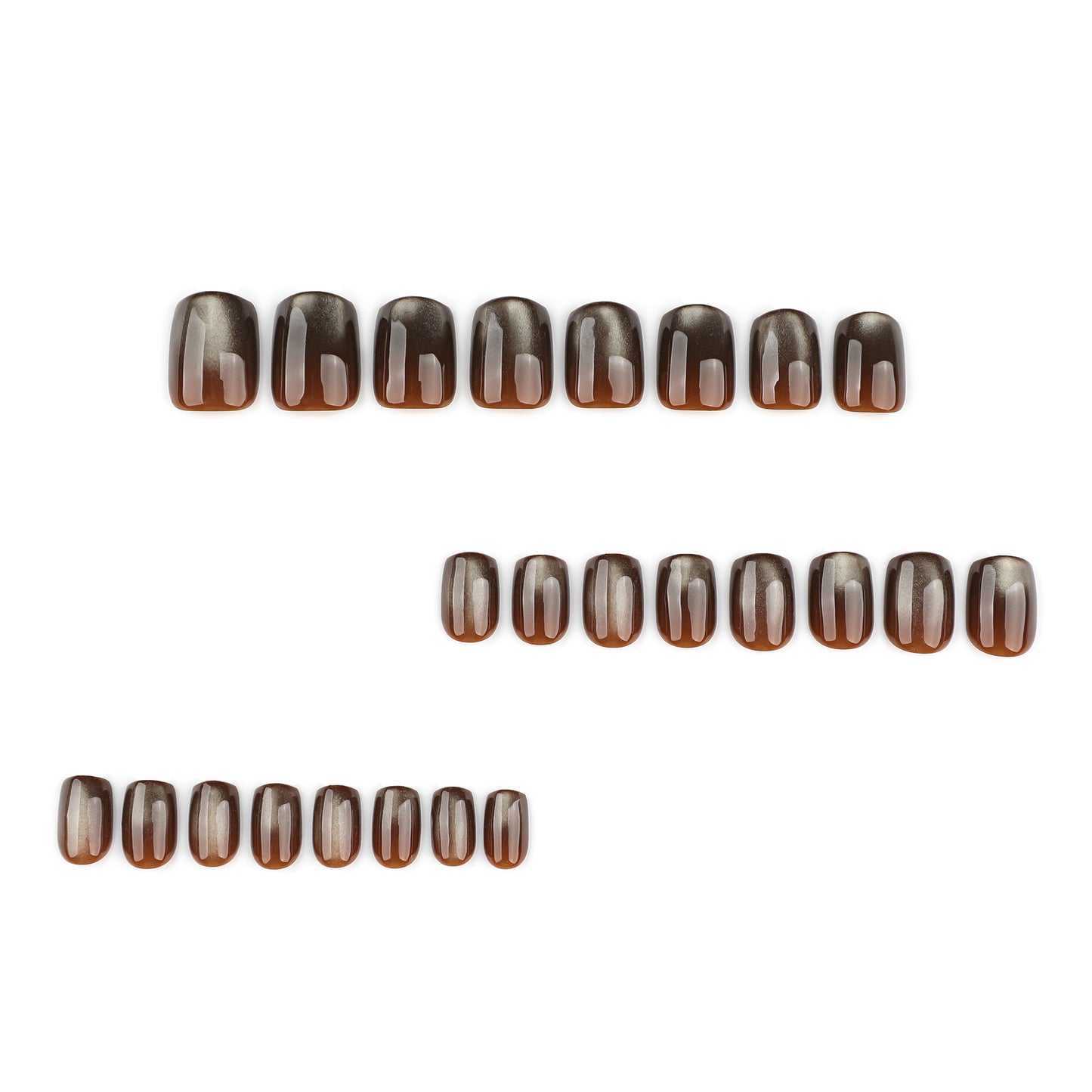 Brown Cat Eye Press On Nails Glossy Magnetic Effect Short Squoval Shape Minimal Elegant Solid Color Full Cover False Nails Kit Reusable 116