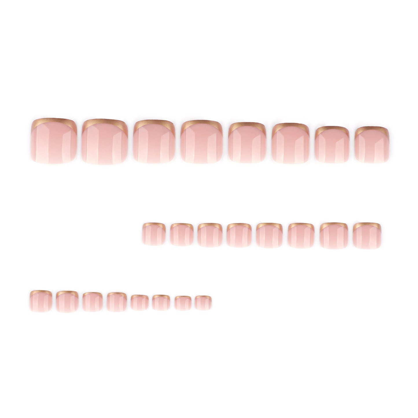 Nude Pink French Tip Press On Toenails with Gold Tips Glossy Short Squoval Shape Minimal Luxury Reusable Full Cover False Toe Nails Kit Elegant Pedicure Nails 102