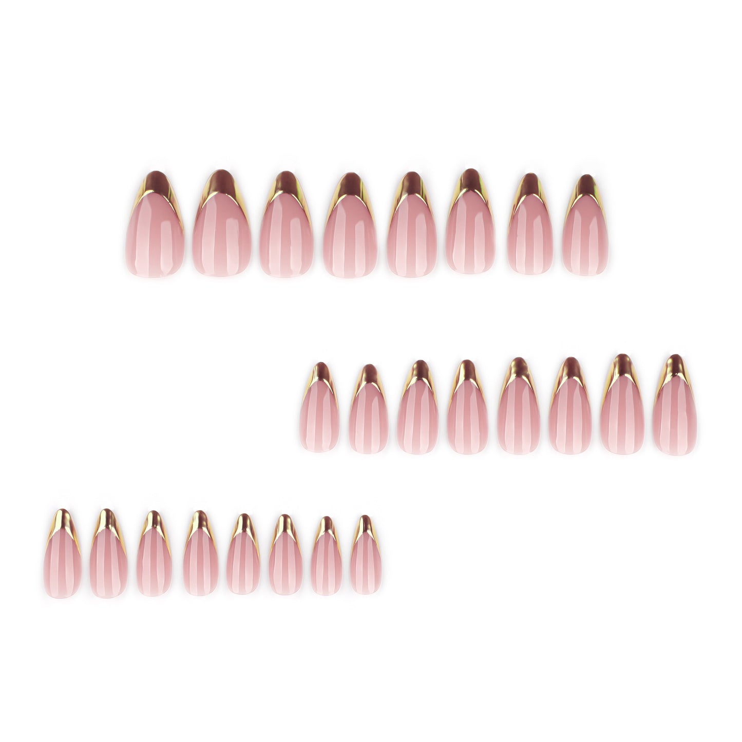 Nude Pink Press On Nails with Gold French Tip Slanted Design Glossy Almond Shape Elegant Minimal Luxury Full Cover False Nails Kit Reusable 120