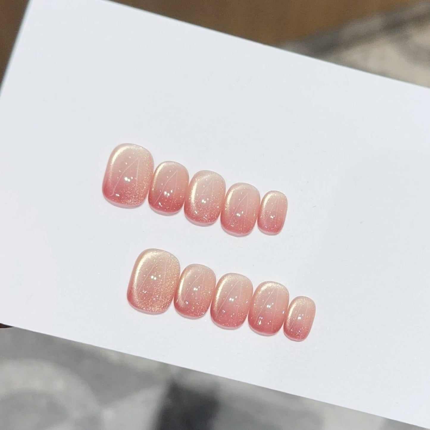 Multi-Color Cat Eye Press-On Nails Set – Short Round Magnetic Gel Press-On Nails | Everyday Neutral & Dark Tones Collection 234