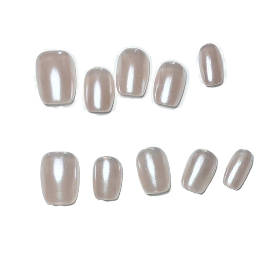 Pearl White Magnetic Cat Eye Press On Nails – Short Square Glossy Reusable Acrylic Nails 18