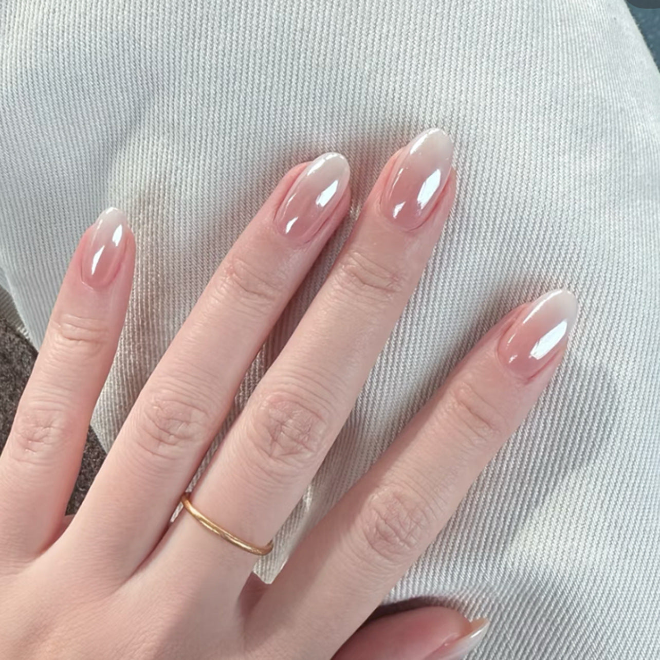 Nude Pink Gradient Press On Nails Glossy Natural Ombre Oval Shape Minimal Clean Girl Style Reusable Full Cover False Nails Kit Elegant Everyday Nails 107