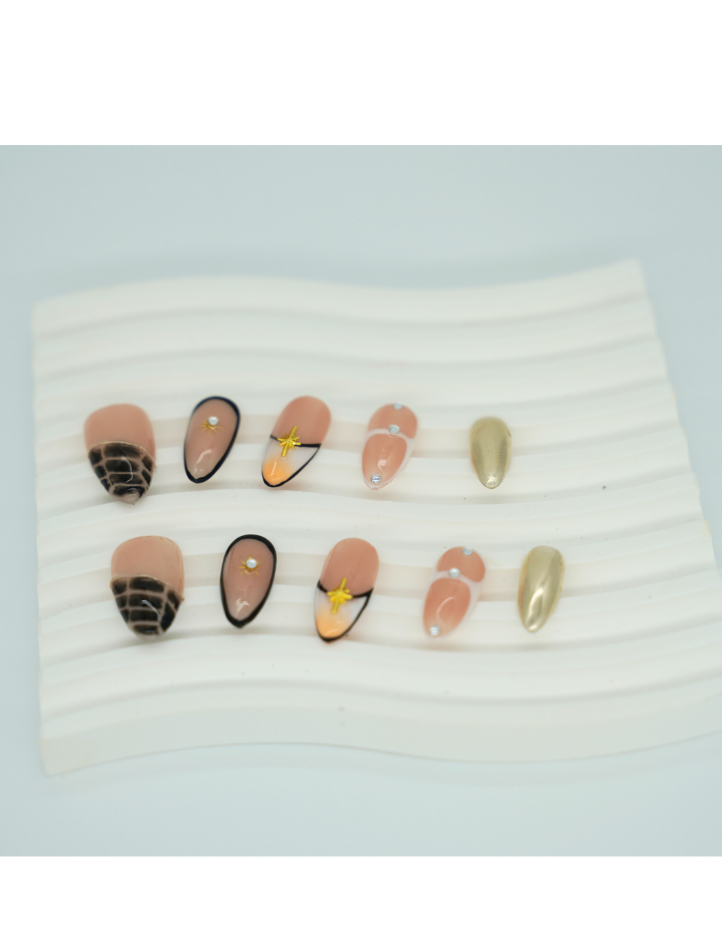 Amber Tortoise & Gold Almond Press On Nails – Clear Nude Base, Reusable Minimalist Luxury for Work, Casual & Evening 196