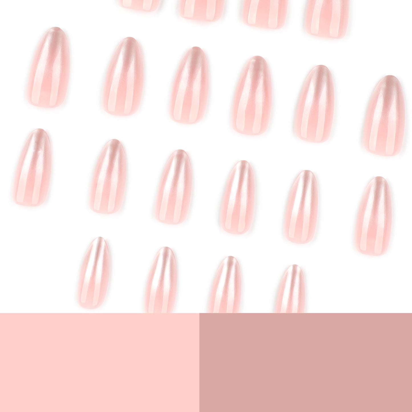 Bare Pink Cat Eye Press On Nails – Medium Almond Magnetic Glossy Reusable Acrylic Nails 153