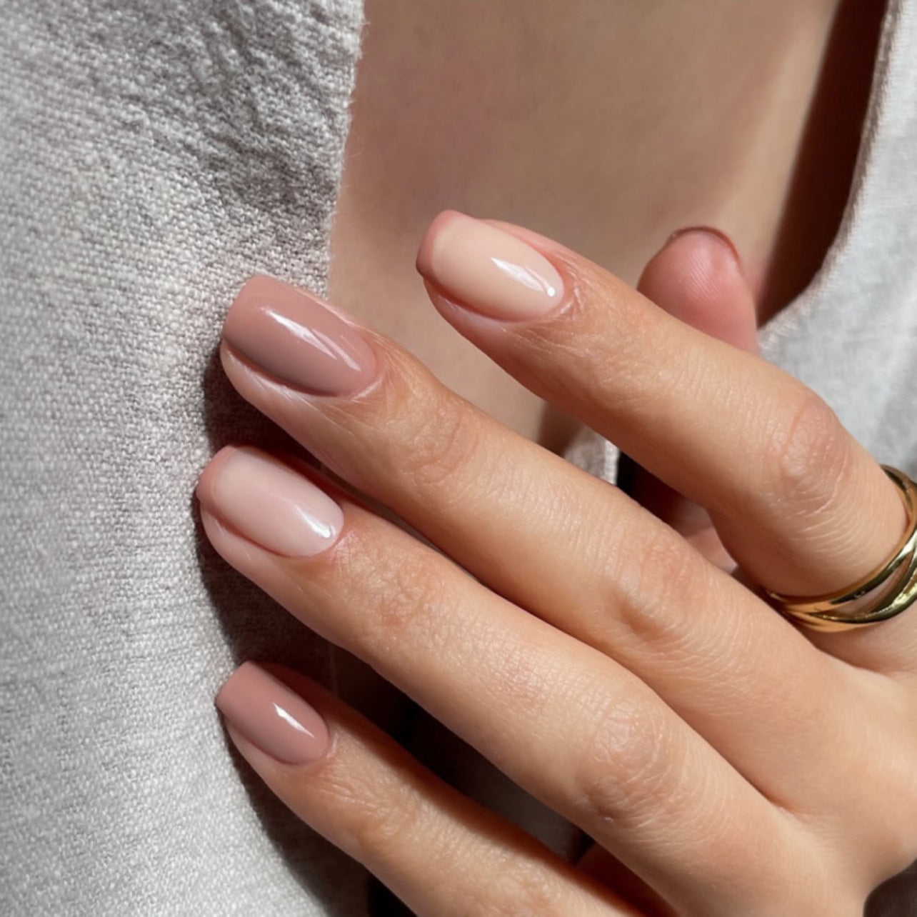 Nude Pink Press On Nails with Dusty Rose French Tips Glossy Short Squoval Shape Minimal Color Block Design Reusable Full Cover False Nails Kit Elegant Everyday Nails 109