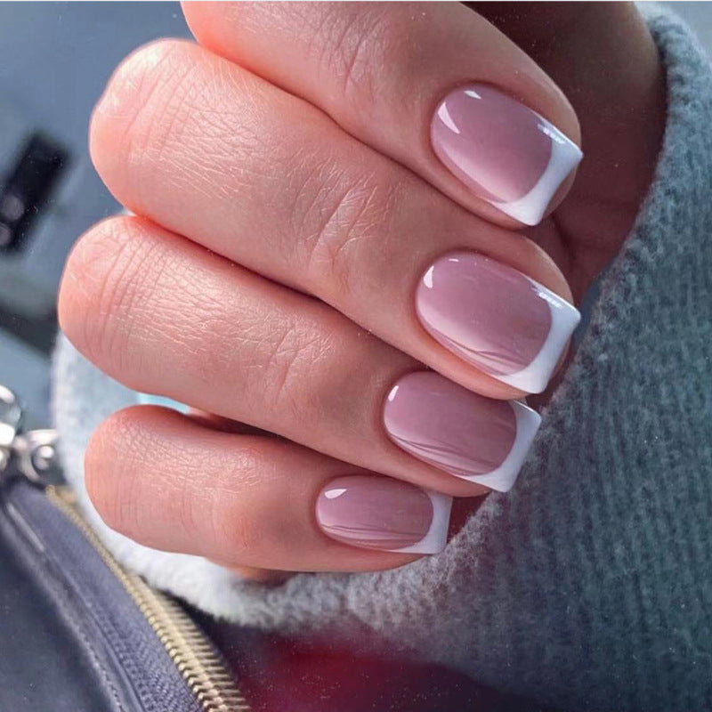 Sheer Nude Pink French Tip Press On Nails Short Squoval Shape Glossy Minimal Clean Girl Style Reusable Full Cover False Nails Kit Classic Elegant Everyday Nails 95