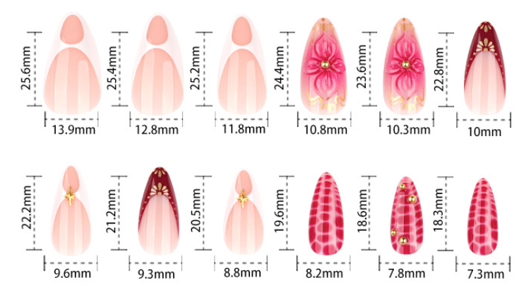 Nude Pink Press On Nails with Red Gold Floral French Tip Design Almond Shape Chinese Style Elegant Luxury Full Cover False Nails Kit Reusable 133