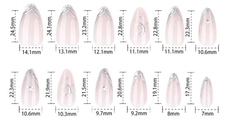 Nude Pink Press On Nails with Silver French Tip Star Moon Design Glossy Almond Shape Elegant Minimalist Full Cover False Nails Kit Reusable 131