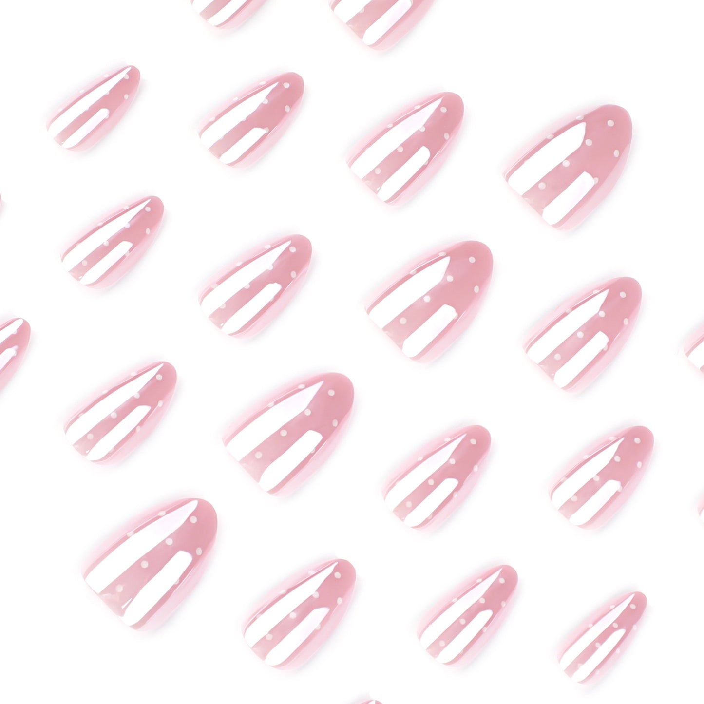 Nude Pink Polka Dot Press On Nails Almond Shape Glossy Fake Nails Short Elegant French Style Cute Minimalist Reusable Full Cover Acrylic Nails Kit 136