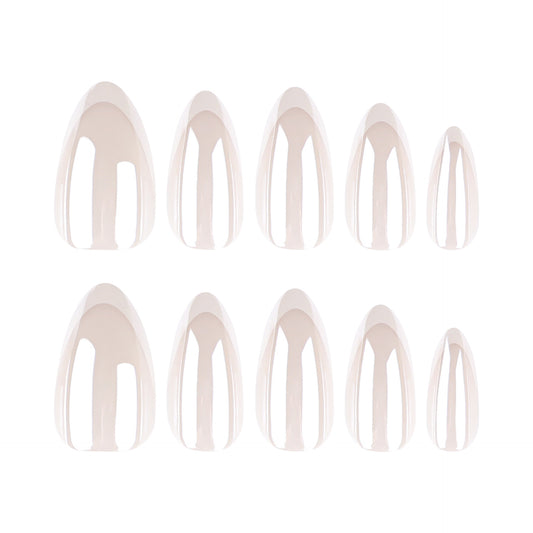 Press On Nails French Tip Pearl White Glossy Nude Nails Natural Clean Girl Aesthetic Fake Nails Reusable Short Almond Coffin Bridal Wedding Simple Elegant Nails for Women 74
