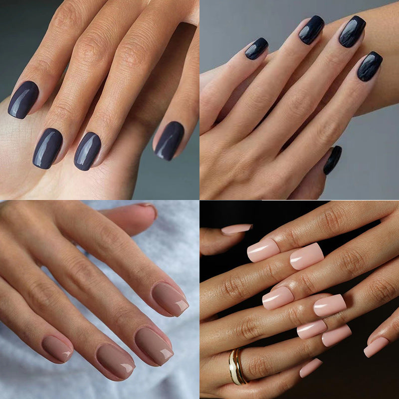 Press On Nails Short Glossy Fake Nails Natural Full Cover Reusable Nail Kit Easy Apply Durable Salon Look Nails 65