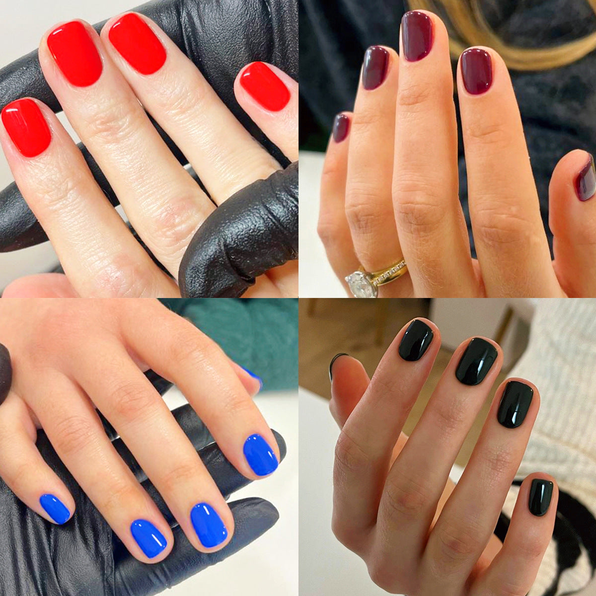 Press On Nails Multi Color Set Short Squoval Glossy Fake Nails Reusable Full Cover Nail Kit Blue Red Green Black Nude 62