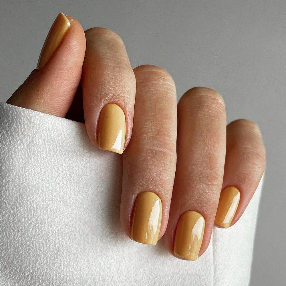 Press On Nails Squoval Short Glossy Natural Fake Nails Full Cover Reusable Nail Kit Easy Apply Salon Look Nails 64