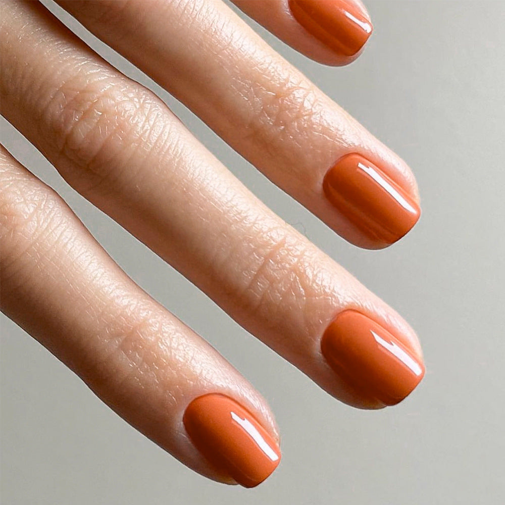 Press On Nails Squoval Short Glossy Natural Fake Nails Full Cover Reusable Nail Kit Easy Apply Salon Look Nails 64
