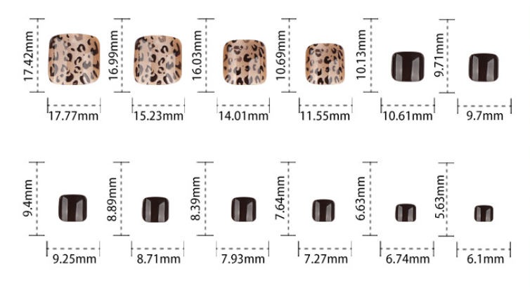 Leopard Print Press On Toenails with Black Glossy Solid Color Nude Gold Base Short Squoval Shape Full Cover False Toe Nails Kit Reusable Pedicure 118