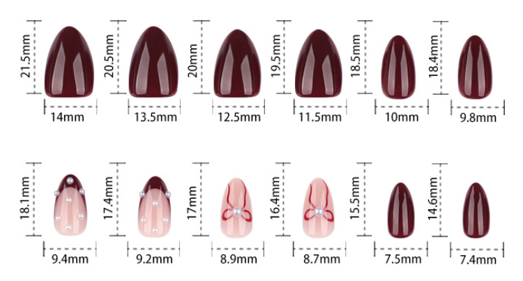 Burgundy Press On Nails with Nude Pink Accent Pearl and Bow Design Glossy Almond Shape Elegant Vintage Style Full Cover False Nails Kit Reusable 128